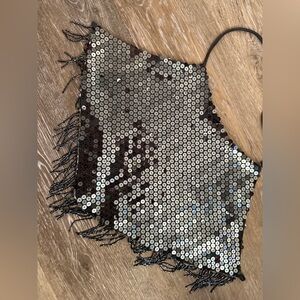 Silver Sequin Fringe Top KOREA